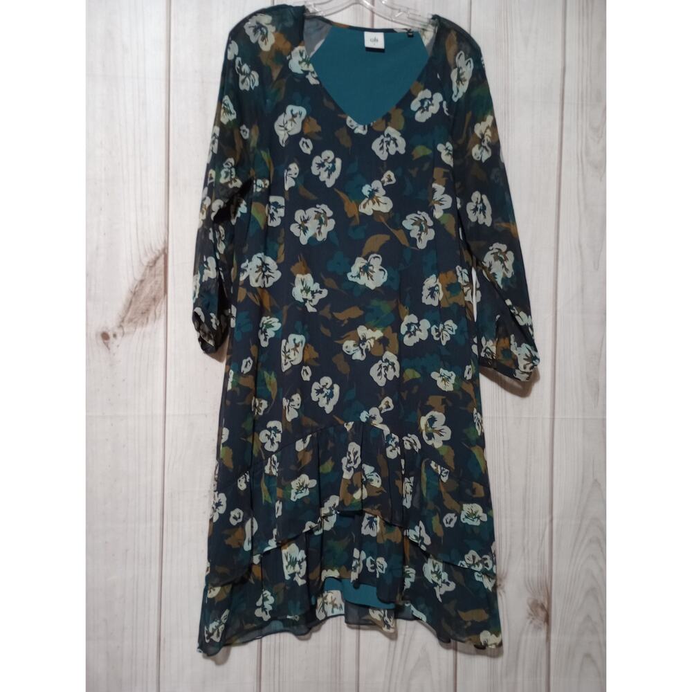 Cabi Dress Ladies‎ Large Blue Sheer Sleeves Tiered
